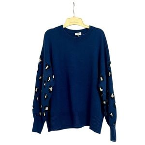 Cabana by Crown Ivy Navy Sweater with Leopard Sleeves